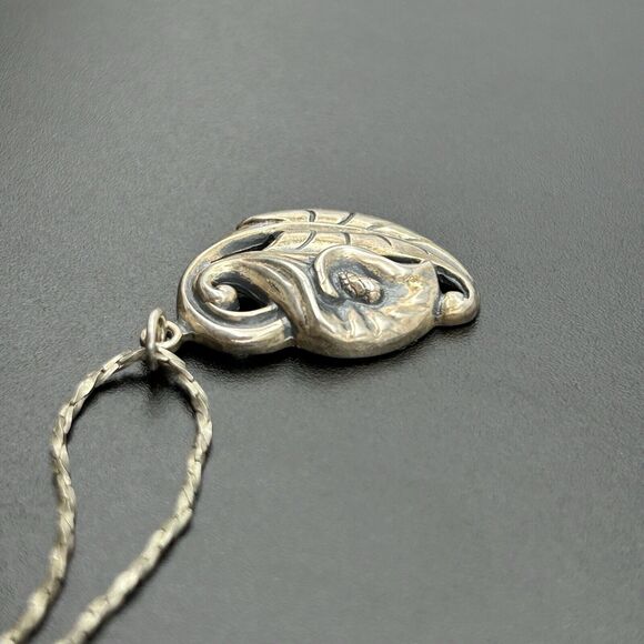 Vintage Estate 925 Sterling Silver Calla Lily Ornate Necklace & Clip on Earrings - Picture 7 of 15